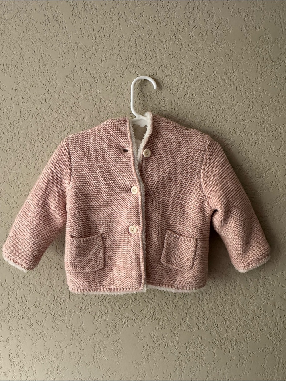 Baby Gap Light Pink Button Sweater with Plush Fleece Lining | 6-12 Months